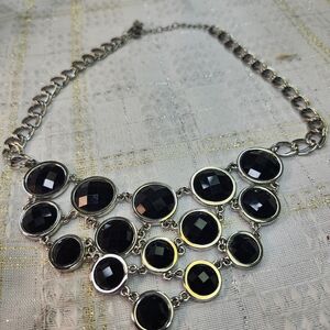 Source Unknown Black and Silver Statement Bib Necklace
